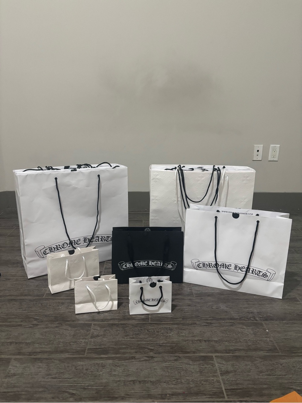 Chrome Hearts White & Black Branded Shopping Bags Set